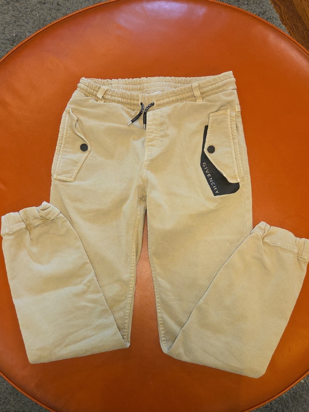 Givenchy Paris Teen Boys Tan Khaki Chino Jogger Pants with Logo Tab 12+